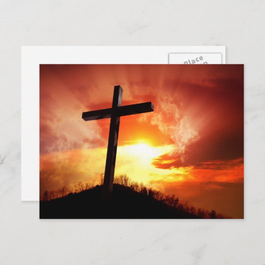 Religieus paaskruis op zonsondergang feestdagenkaart (Voorkant / Achterkant)