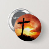 Religieus paaskruis op zonsondergang ronde button 5,7 cm (Voorkant /achterkant)