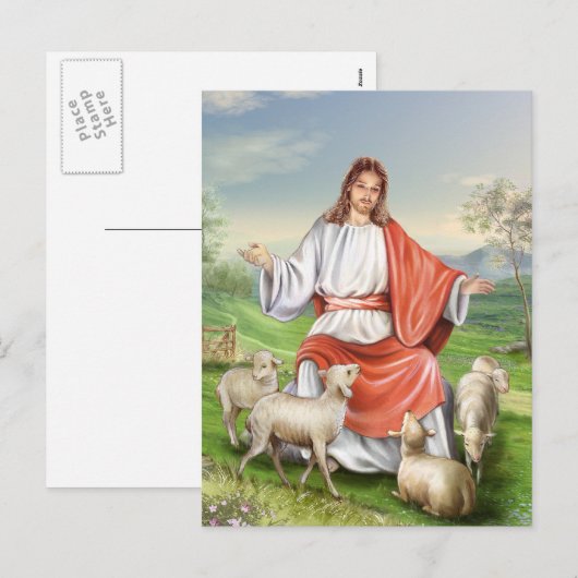 Religieus  Pasen, Jezus de herder Feestdagenkaart (Voorkant / Achterkant)