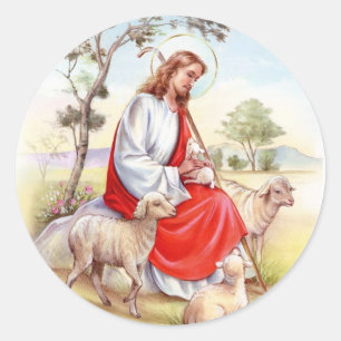 Religieus  Pasen, Jezus de herder Ronde Sticker
