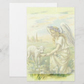  Religieus Pasen Victoriaans Engel met Lam Briefpapier (Voorkant / Achterkant)