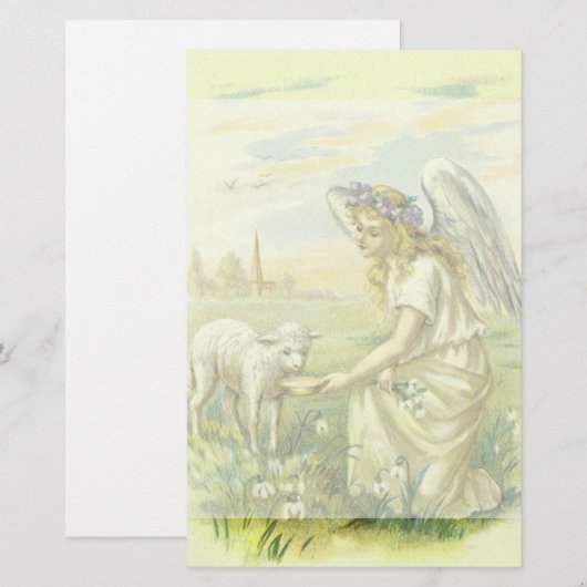  Religieus Pasen Victoriaans Engel met Lam Briefpapier (Voorkant / Achterkant)