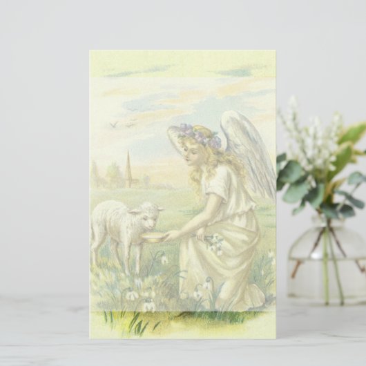  Religieus Pasen Victoriaans Engel met Lam Briefpapier (Staand voorkant)