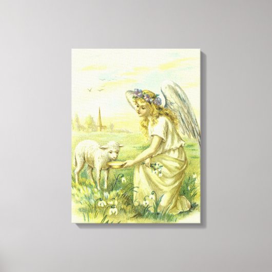  Religieus Pasen Victoriaans Engel met Lam Canvas Afdruk (Voorkant)