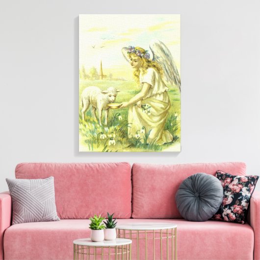 Religieus Pasen Victoriaans Engel met Lam Canvas Afdruk (Insitu (Woonkamer))