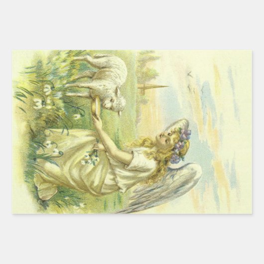  Religieus Pasen Victoriaans Engel met Lam Inpakpapier Vel (Voorkant 3)