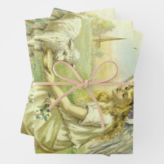  Religieus Pasen Victoriaans Engel met Lam Inpakpapier Vel (In situ)