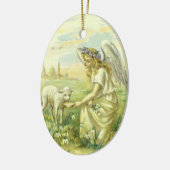 Religieus Pasen Victoriaans Engel met Lam Keramisch Ornament (Links)