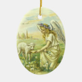 Religieus Pasen Victoriaans Engel met Lam Keramisch Ornament (Voorkant)