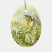 Religieus Pasen Victoriaans Engel met Lam Keramisch Ornament (Achterkant)