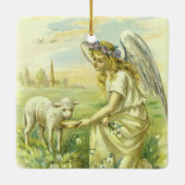  Religieus Pasen Victoriaans Engel met Lam Keramisch Ornament (Achterkant)