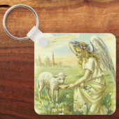  Religieus Pasen Victoriaans Engel met Lam Sleutelhanger (Voorkant)
