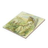  Religieus Pasen Victoriaans Engel met Lam Tegeltje (Zijkant)