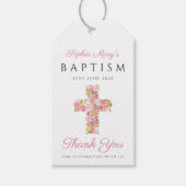 Religieus Roze Bloemkruis Doop Dank Je Cadeaulabel (Voorkant)