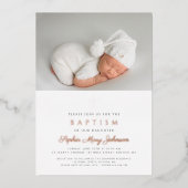 Religieus roze gouden kruis meisje foto doop folie uitnodiging (Voorkant)