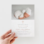 Religieus roze gouden kruis meisje foto doop folie uitnodiging