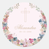 Religieus  Veldbloemen Gouden Kleur Ronde Sticker (Voorkant)