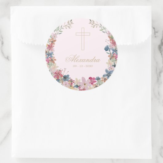 Religieus  Veldbloemen Gouden Kleur Ronde Sticker (Tas)