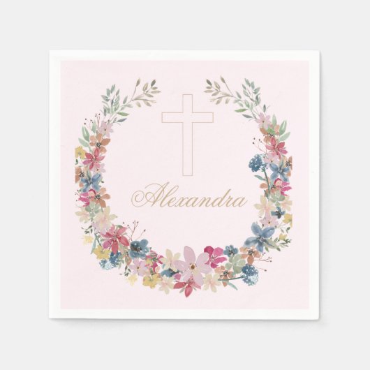 Religieus  Veldbloemen Gouden Kleur Servet (Voorkant)