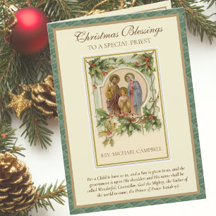 Religieus Vintage Heilige Familie Katholieke Pries Feestdagen Kaart