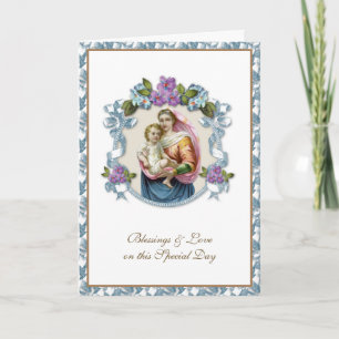 Religieus Vintage Maria Jezus Bloemen  Kaart