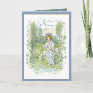 Religieus Vintage Pasen Jezus met Lammeren  Feestdagen Kaart