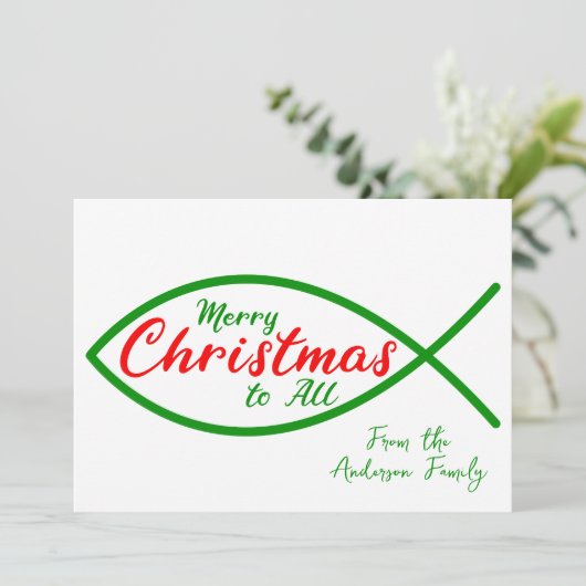 Religieus Vrolijk Kerst Christelijk Vis Script Kaart (Staand voorkant)