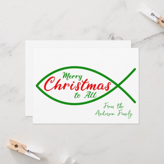 Religieus Vrolijk Kerst Christelijk Vis Script Kaart (Voorkant / Achterkant in situ)