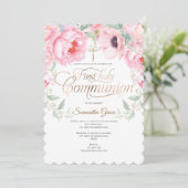 Religieus, Waterverf Bloemen, Eerste communie Kaart (Staand voorkant)