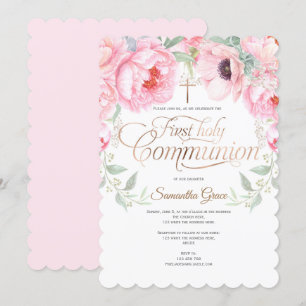 Religieus, Waterverf Bloemen, Eerste communie Kaart