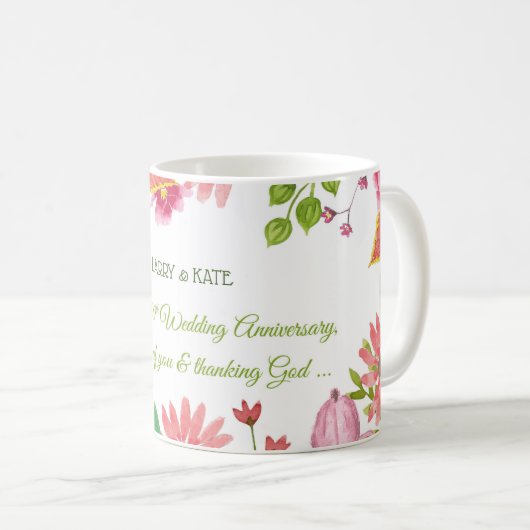 Religieuze 10e bruiloft Jubilea bloemen Koffiemok (Voorkant rechts)