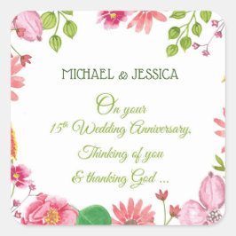 Religieuze 15e Jubileum-bloemen Vierkante Sticker
