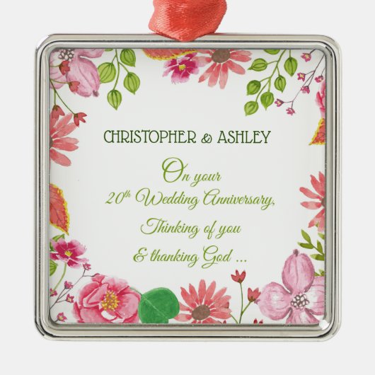 Religieuze 20e bruiloft Jubileum bloemen Metalen Ornament (Voorkant)