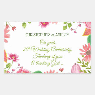 Religieuze 20e bruiloft Jubileum bloemen Rechthoekige Sticker