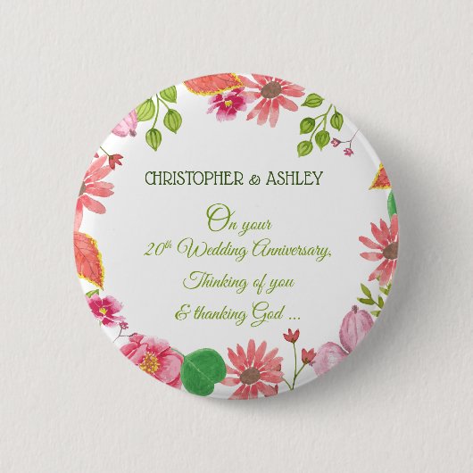 Religieuze 20e bruiloft Jubileum bloemen Ronde Button 5,7 Cm (Voorkant)