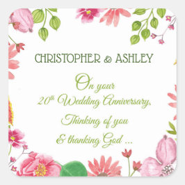 Religieuze 20e bruiloft Jubileum bloemen Vierkante Sticker