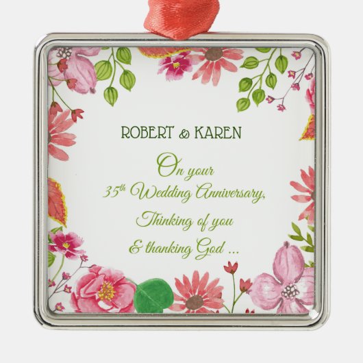 Religieuze 35e Jubileum-bloemen Metalen Ornament (Voorkant)