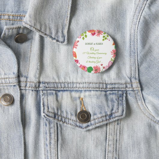 Religieuze 35e Jubileum-bloemen Ronde Button 5,7 Cm (In situ)