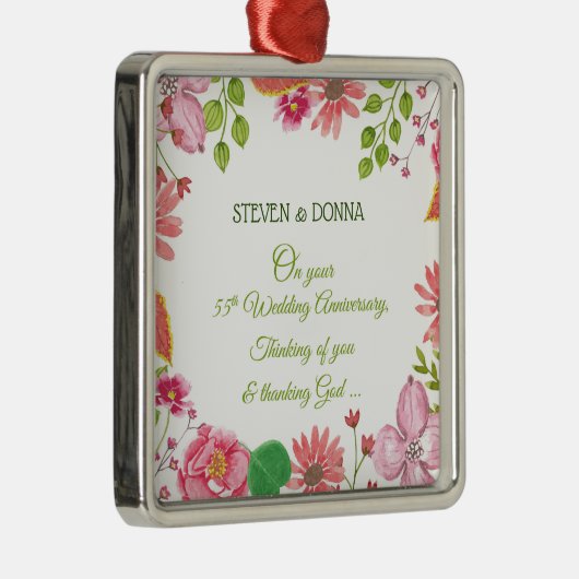 Religieuze 55e bruiloft Jubileum bloemen Metalen Ornament (Rechts)