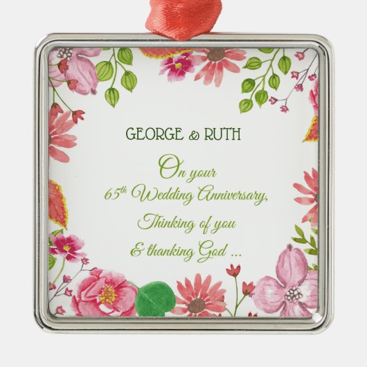 Religieuze 65e Jubileum-bloemen Metalen Ornament (Voorkant)