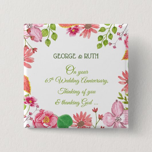 Religieuze 65e Jubileum-bloemen Vierkante Button 5,1 Cm (Voorkant)