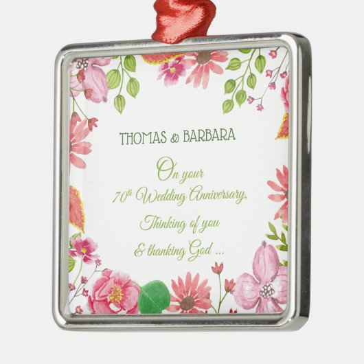 Religieuze 70ste Jubileum bloemen Metalen Ornament (Links)