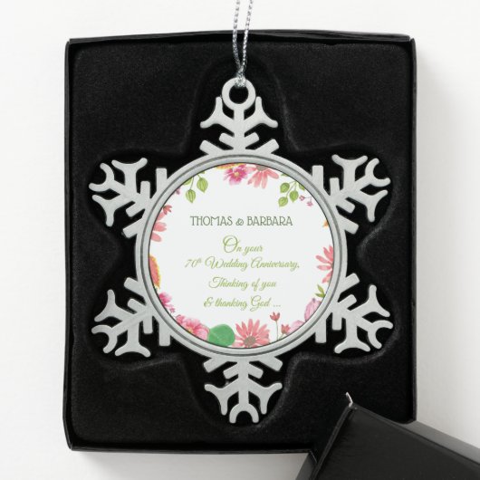 Religieuze 70ste Jubileum bloemen Tin Sneeuwvlok Ornament (Kistje)