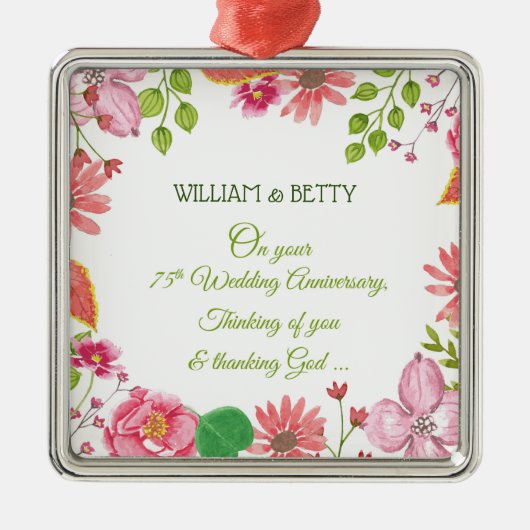 Religieuze 75e Jubileum-bloemen Metalen Ornament (Voorkant)