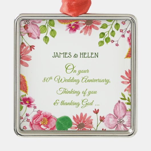 Religieuze 80ste weddenschap Jubilea bloemen Metalen Ornament (Voorkant)