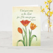 Religieuze aanmoediging werpt uw zorgen tulp kaart (Gele Bloem)