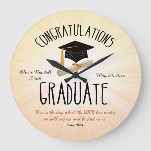 Religieuze Afstuderen Gold Starburst met zwart Pet Grote Klok (Voorkant)