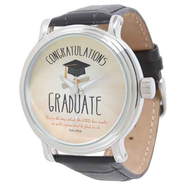Religieuze Afstuderen Gold Starburst met zwart Pet Horloge (Gekanteld)
