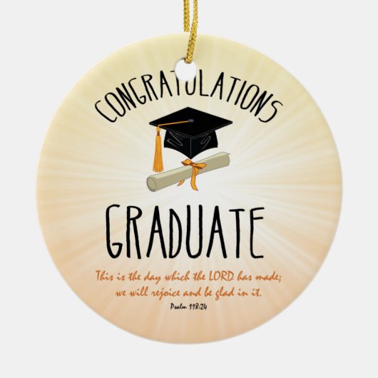 Religieuze Afstuderen Gold Starburst met zwart Pet Keramisch Ornament (Voorkant)