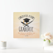 Religieuze Afstuderen Gold Starburst met zwart Pet Vierkante Klok (Huis)